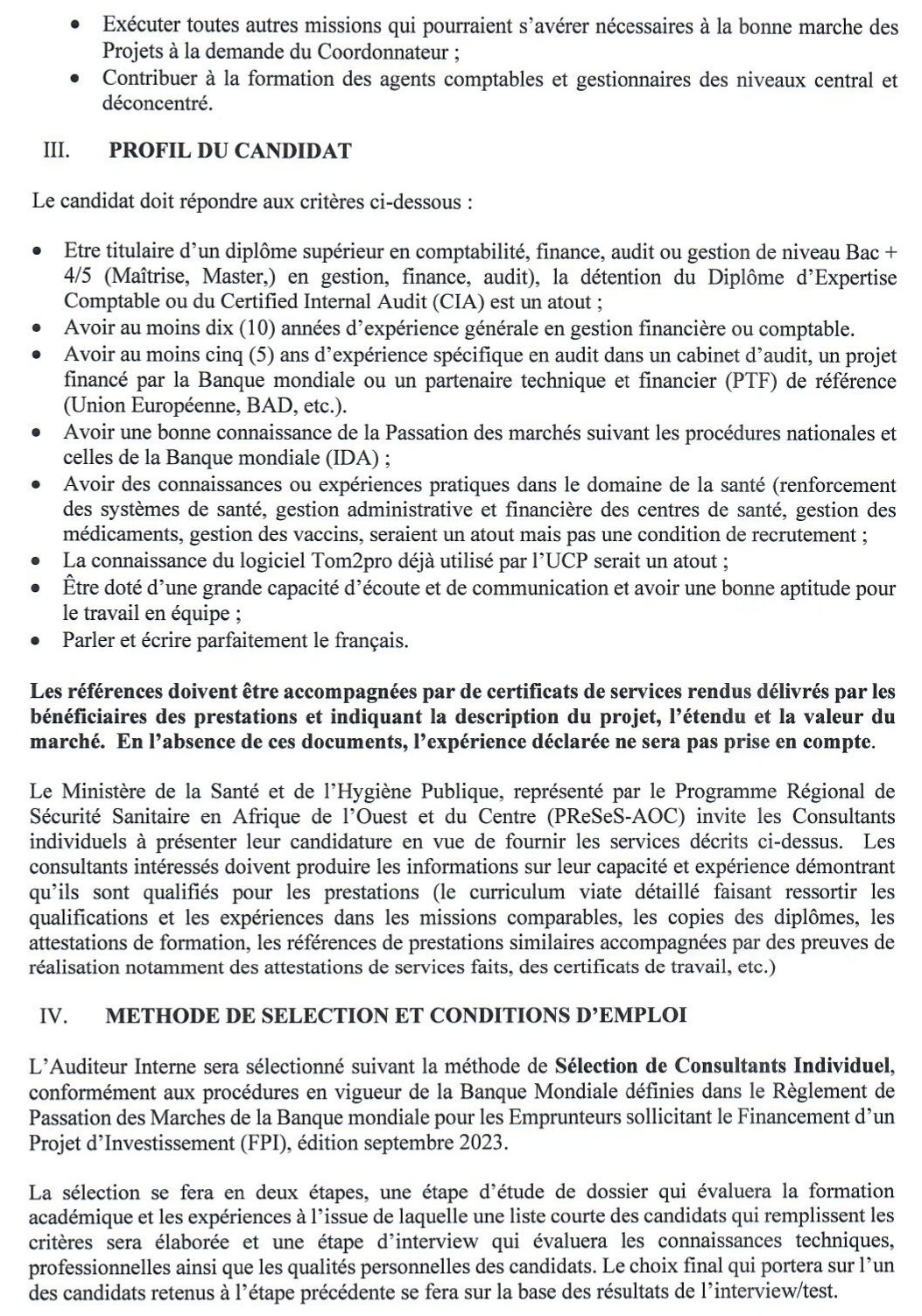 Appel a candidature pour le recrutement d’un auditeur interne | Page 2